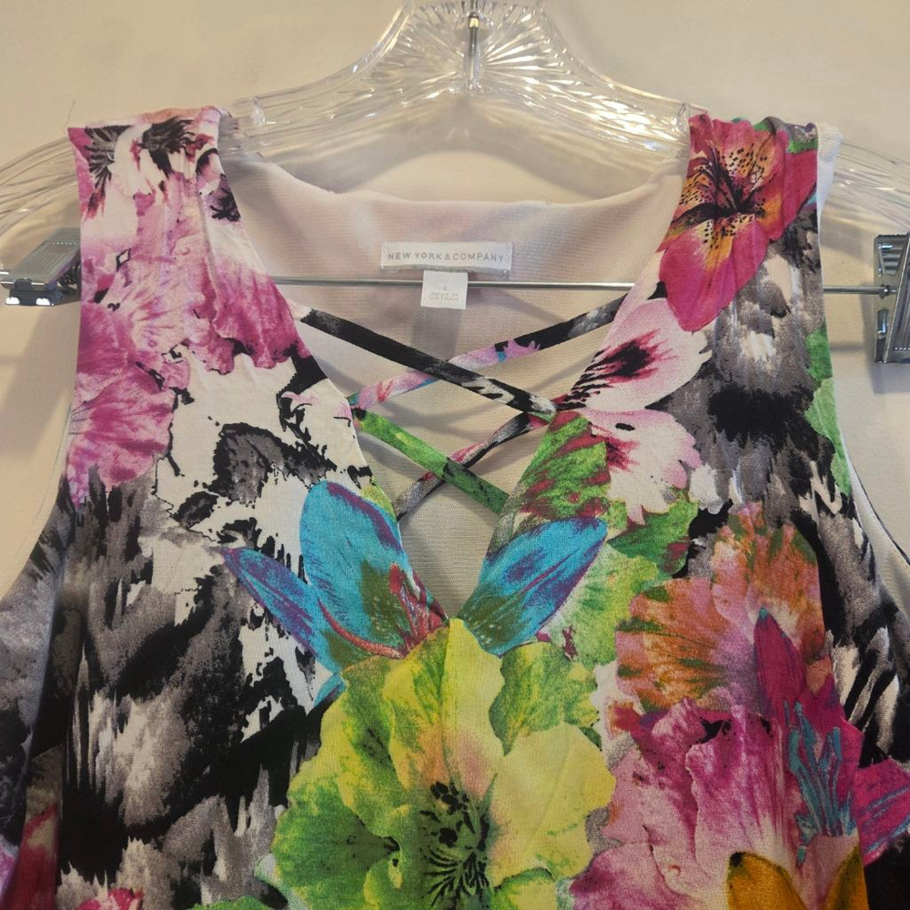 Women's New York & Co Floral Dress S Multicolor Whimsicraft Art Deco Valentines View 2